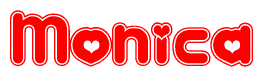 The image displays the word Monica written in a stylized red font with hearts inside the letters.