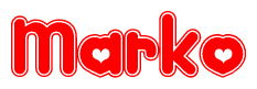 The image displays the word Marko written in a stylized red font with hearts inside the letters.