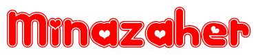 The image is a clipart featuring the word Minazaher written in a stylized font with a heart shape replacing inserted into the center of each letter. The color scheme of the text and hearts is red with a light outline.