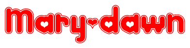 The image is a clipart featuring the word Mary-dawn written in a stylized font with a heart shape replacing inserted into the center of each letter. The color scheme of the text and hearts is red with a light outline.