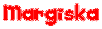 The image is a clipart featuring the word Margiska written in a stylized font with a heart shape replacing inserted into the center of each letter. The color scheme of the text and hearts is red with a light outline.