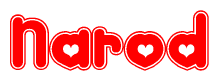 The image displays the word Narod written in a stylized red font with hearts inside the letters.