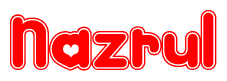 The image is a clipart featuring the word Nazrul written in a stylized font with a heart shape replacing inserted into the center of each letter. The color scheme of the text and hearts is red with a light outline.