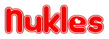 The image is a clipart featuring the word Nukles written in a stylized font with a heart shape replacing inserted into the center of each letter. The color scheme of the text and hearts is red with a light outline.