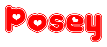 The image displays the word Posey written in a stylized red font with hearts inside the letters.