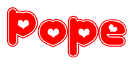 The image displays the word Pope written in a stylized red font with hearts inside the letters.
