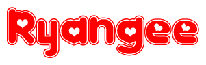 The image is a clipart featuring the word Ryangee written in a stylized font with a heart shape replacing inserted into the center of each letter. The color scheme of the text and hearts is red with a light outline.