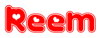 The image displays the word Reem written in a stylized red font with hearts inside the letters.