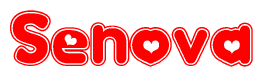 The image displays the word Senova written in a stylized red font with hearts inside the letters.