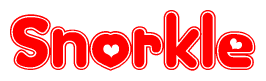 The image displays the word Snorkle written in a stylized red font with hearts inside the letters.