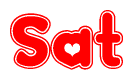 The image is a clipart featuring the word Sat written in a stylized font with a heart shape replacing inserted into the center of each letter. The color scheme of the text and hearts is red with a light outline.