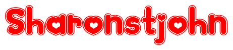 The image is a clipart featuring the word Sharonstjohn written in a stylized font with a heart shape replacing inserted into the center of each letter. The color scheme of the text and hearts is red with a light outline.