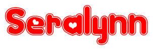 The image is a clipart featuring the word Seralynn written in a stylized font with a heart shape replacing inserted into the center of each letter. The color scheme of the text and hearts is red with a light outline.