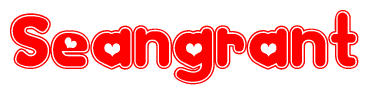 The image is a clipart featuring the word Seangrant written in a stylized font with a heart shape replacing inserted into the center of each letter. The color scheme of the text and hearts is red with a light outline.
