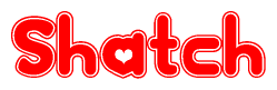 The image is a clipart featuring the word Shatch written in a stylized font with a heart shape replacing inserted into the center of each letter. The color scheme of the text and hearts is red with a light outline.