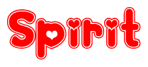 The image is a clipart featuring the word Spirit written in a stylized font with a heart shape replacing inserted into the center of each letter. The color scheme of the text and hearts is red with a light outline.