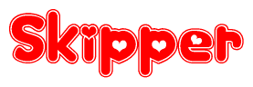 The image is a clipart featuring the word Skipper written in a stylized font with a heart shape replacing inserted into the center of each letter. The color scheme of the text and hearts is red with a light outline.