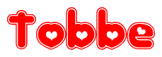 The image is a clipart featuring the word Tobbe written in a stylized font with a heart shape replacing inserted into the center of each letter. The color scheme of the text and hearts is red with a light outline.