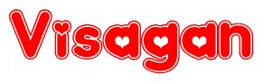 The image displays the word Visagan written in a stylized red font with hearts inside the letters.
