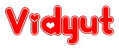 The image displays the word Vidyut written in a stylized red font with hearts inside the letters.