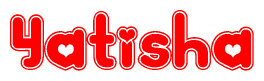 The image is a clipart featuring the word Yatisha written in a stylized font with a heart shape replacing inserted into the center of each letter. The color scheme of the text and hearts is red with a light outline.