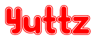 The image is a clipart featuring the word Yuttz written in a stylized font with a heart shape replacing inserted into the center of each letter. The color scheme of the text and hearts is red with a light outline.
