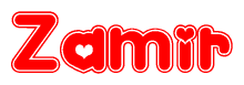 The image displays the word Zamir written in a stylized red font with hearts inside the letters.