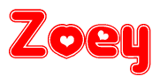 The image displays the word Zoey written in a stylized red font with hearts inside the letters.