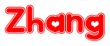 The image displays the word Zhang written in a stylized red font with hearts inside the letters.