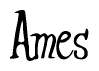 The image contains the word 'Ames' written in a cursive, stylized font.
