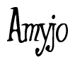 The image is a stylized text or script that reads 'Amyjo' in a cursive or calligraphic font.