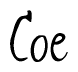 The image is of the word Coe stylized in a cursive script.