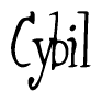 The image is a stylized text or script that reads 'Cybil' in a cursive or calligraphic font.