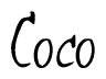 The image contains the word 'Coco' written in a cursive, stylized font.