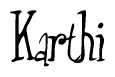The image is a stylized text or script that reads 'Karthi' in a cursive or calligraphic font.