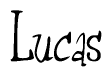 The image contains the word 'Lucas' written in a cursive, stylized font.