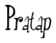 The image contains the word 'Pratap' written in a cursive, stylized font.