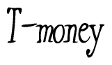 The image contains the word 'T-money' written in a cursive, stylized font.
