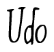 The image is a stylized text or script that reads 'Udo' in a cursive or calligraphic font.