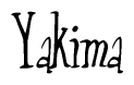 The image is a stylized text or script that reads 'Yakima' in a cursive or calligraphic font.