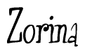The image is of the word Zorina stylized in a cursive script.