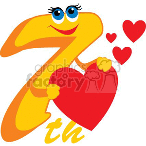 number seven holding a heart  clipart. Commercial use image # 369145
