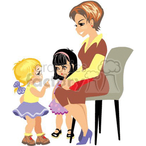 clipart - A Preschool Teacher Talking with Two Small Girls.