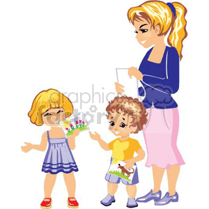 Two Small Happy Children Showing their Teacher their Art Work clipart. Commercial use image # 369165