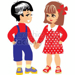 Two Little Kids Boy and Girl Holding Hands clipart. Commercial use image # 369180