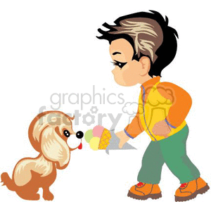 Boy feeding ice cream to a puppy clipart. Commercial use image # 369195