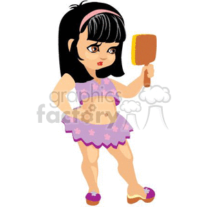 Little Black Haired Girl looking in a Hand Mirror clipart.