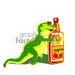 clipart - Lizard holding a bottle of hot sauce..
