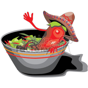 Chili pepper sitting in a salad bowl clipart.