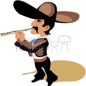 Mexican man playing the flute for Cinco De Mayo clipart.